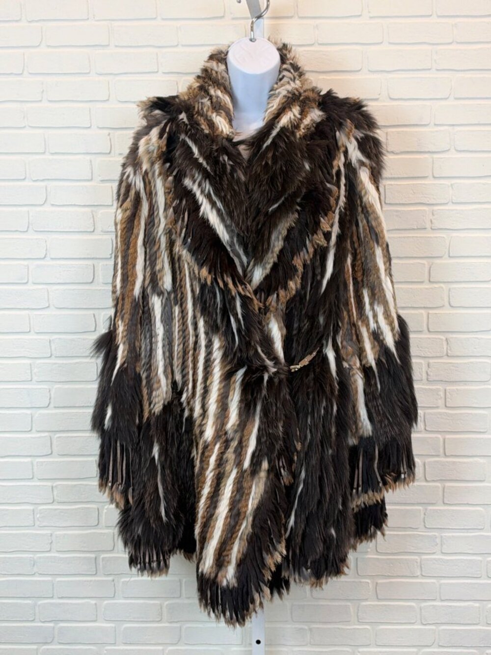 Vintage Evans Furs and Leathers Knitted Fur Fringe Coat Brown Multi